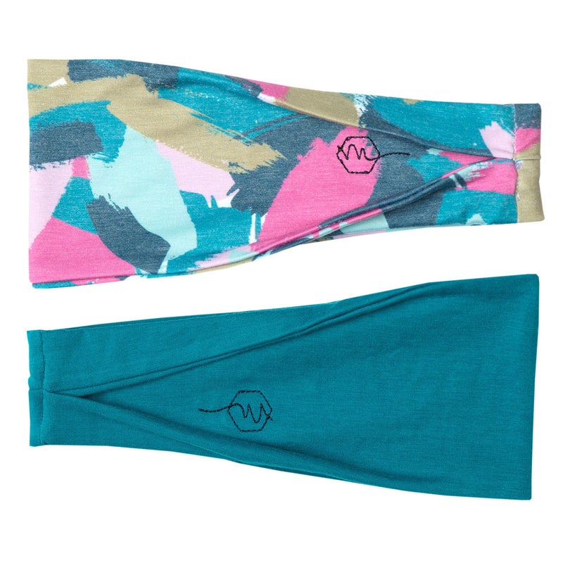 Maven Thread Bayside 2Pack, Women's Workout Headbands, Wide Sports Running Headband for Exercise, Gym hairband Athletic Workouts and Yoga 4" Thick Non Slip Sweatbands, Pink/Teal, Small - Image 1
